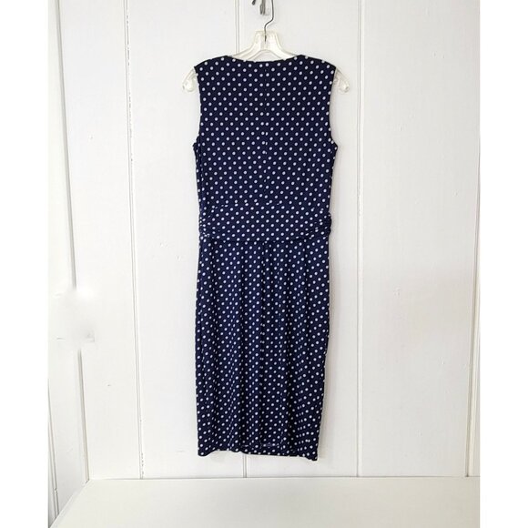 Chaps Navy Blue Polka Dot Sleeveless Dress - Picture 3 of 4
